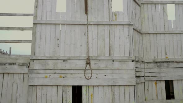 Loop Gallow for Justice and Suicide Closeup Scary Sway Wind Day Wait for Hangman alt