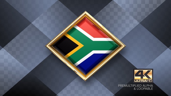South Africa Flag Rotating Badge 4K Looping with Transparent Background