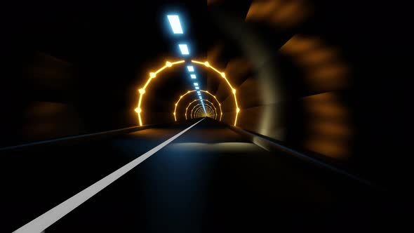 3d Abstract Simulate the Movement of Car in Lit Underground Tunnel