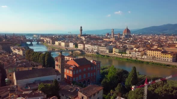Aerial View Florence Ponte Vecchio Bridge and City Skyline in Italy alt