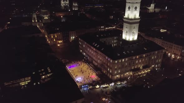 Arial View of City Lviv Ukraine Rynok Square Popular Touristic Destination in Christmas Time alt