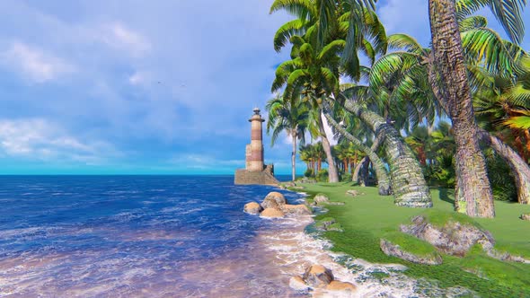 Sea, Sandy Beach And Lighthouse