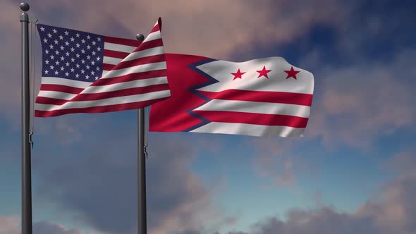 Washington, D.C City Flag Waving Along With The National Flag Of The USA - 4K alt