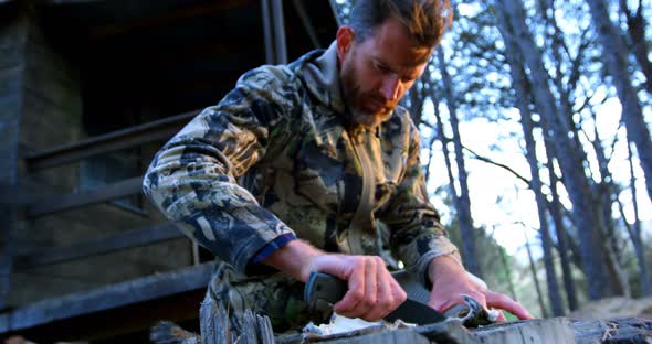 Man Shaping Animal Skin in The Forest 4k alt