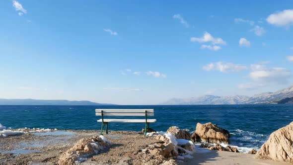 Bench Close To The Sea On Winter Time