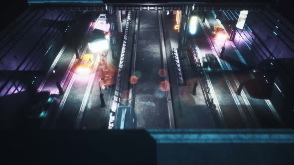 View Of The Night Futuristic Railway Station alt