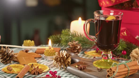 Hot Wine in Glass Mugs Gluhwein and Cinnamon Closeup alt