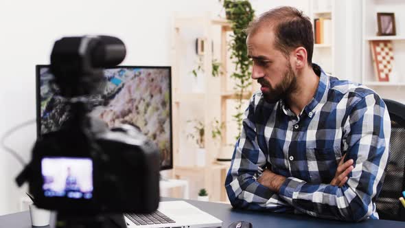 Happy Reaction of Famous Influencer Recording a Vlog alt