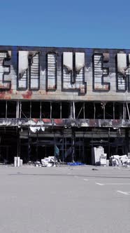 Vertical Video of a Burnt Shopping Center During the War in Bucha Ukraine alt