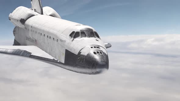 Space Shuttle Reentering the Atmosphere Through the Clouds