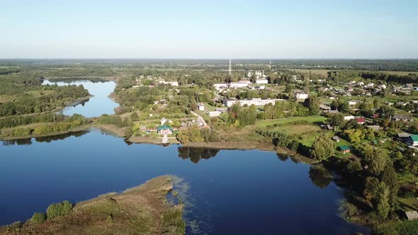 Flight Over Beautiful Lakes Near The Village Of Ostrovno alt