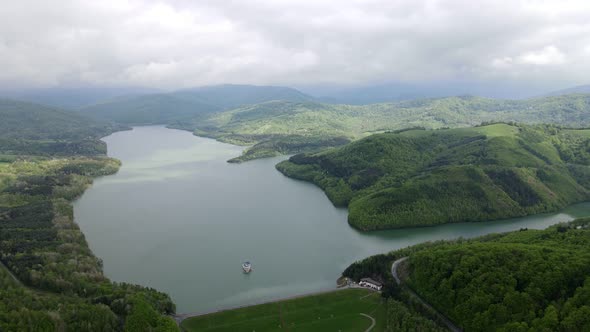 Aerial view of Starina reservoir in Slovakia alt