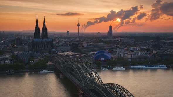 4K Timelapse of Cologne Cathedral and the Rhine from the Koln Triangle, Colgone, Germany
