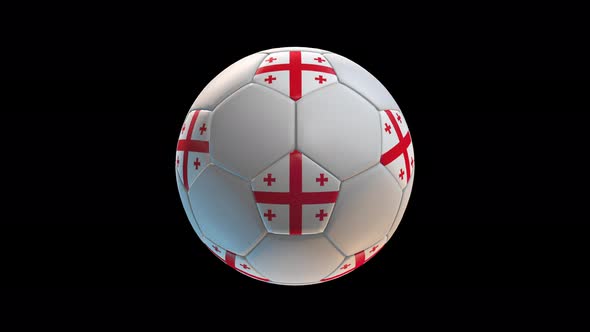 Soccer ball with flag Georgia, on black background loop alpha