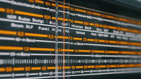Tuning Analog Scale of the Retro Radio with the Names of Cities, Radio Stations and Frequency alt