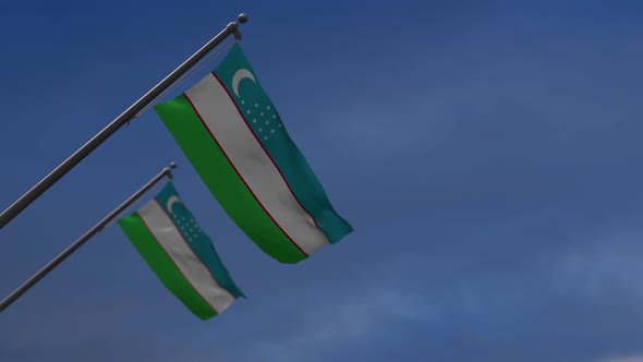 Uzbekistan  Flags In The Blue Sky - 2K