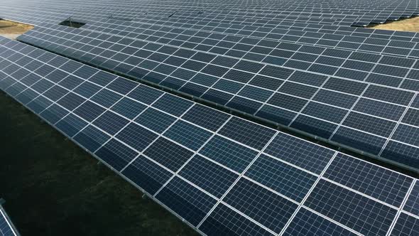 Aerial Drone View Solar Panels on Sunny Day Closeup alt