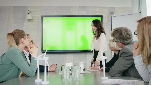 Businesswoman presented new solutions in the conference room alt