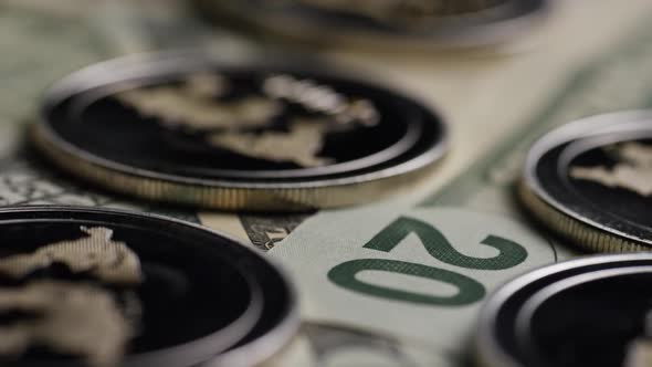 Rotating shot of Bitcoins (digital cryptocurrency) - BITCOIN RIPPLE  alt