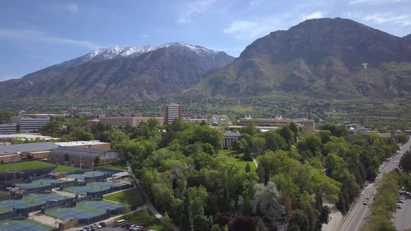 Rising aerial view over Provo towards BYU alt