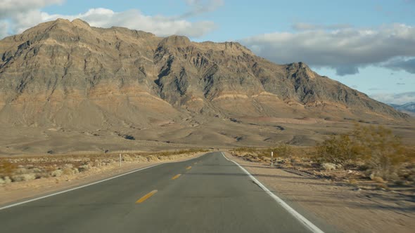 Road Trip Driving Auto From Death Valley to Las Vegas Nevada USA