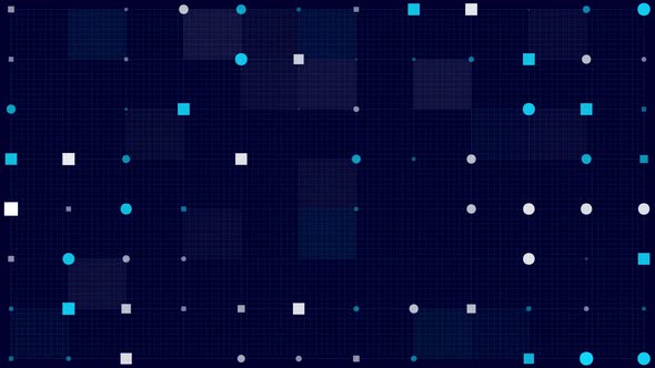 4k animated tech background made of twinkling squares and circles
