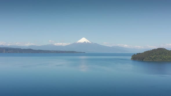 Aerial Landscape of Osorno Volcano and Llanquihue Lake at Puerto Varas, Chile, South America.