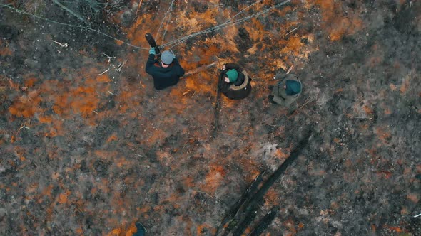Soldiers of World War II Walking in the Forest and Preparing the Place for the Overnight Stay alt