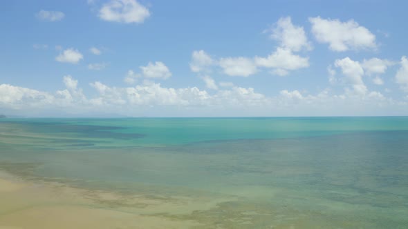 Aerial, Low Tide And Huge Sand And Empty Ocean Bed In Queensland Australia