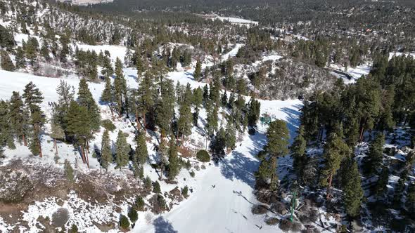 Aerial View of Mountain Ski Resort with Beautiful Winter Landscape