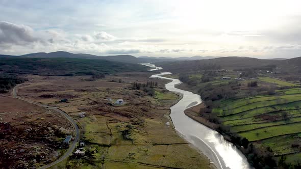 Aerial View of Gweebarra River Between Doochary and Lettermacaward in Donegal - Ireland alt