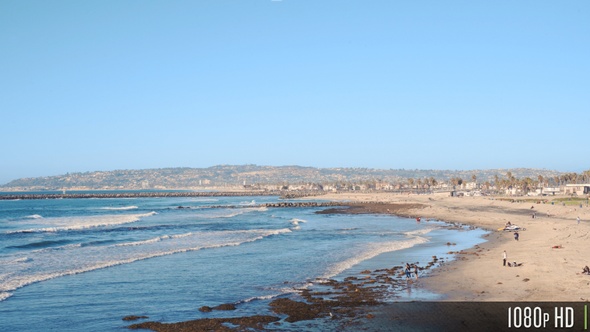 Pacific Ocean and Ocean Beach Coastline During Low Tide in San Diego, California alt