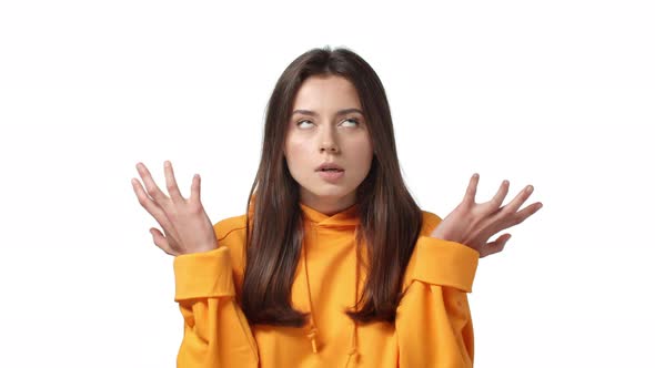 Slowmotion Annoyed Pissedoff and Tensed Brunette Girl Exhaling Clench Fists Angry Trying Hold Anger alt