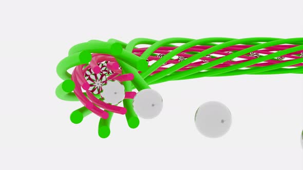 3D animation of balls moving in spiral alt