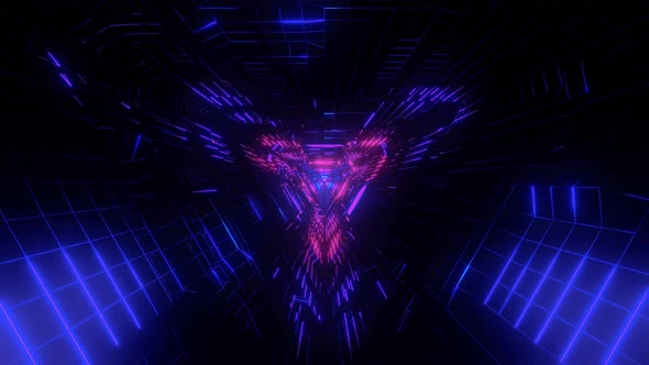 Abstract Tech Structure, Neon Triangle Sci-Fi Tunnel