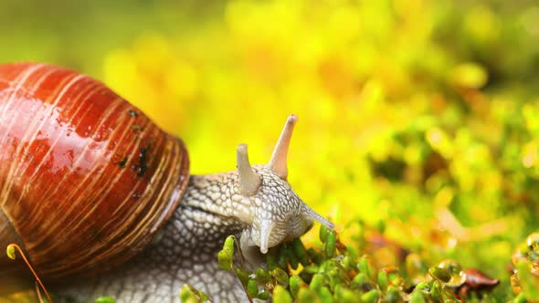 A Snail Creeps on Moss