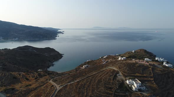 Village of Koubara on the island of Ios seen from the sky alt
