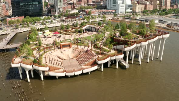 Aerial Drone Shot of New Little Island Park on Hudson River in New York City, NY