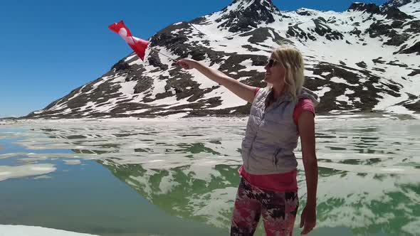 Woman with Swiss Flag in SLOW MOTION alt