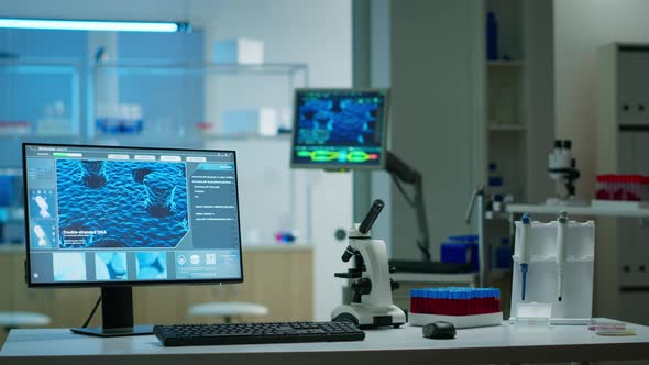 Interior of Empty Science Laboratory with Modern Equipment alt