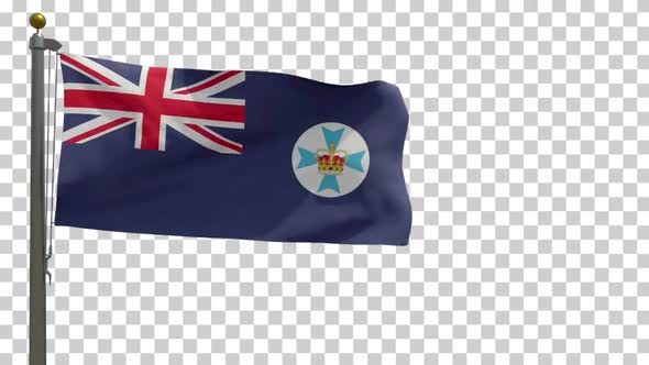 Queensland Flag (Australia) on Flagpole with Alpha Channel - 4K alt