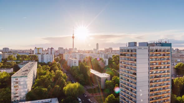 Golden Hour and Sunset Time Lapse of Berlin skyline, Berlin, Germany