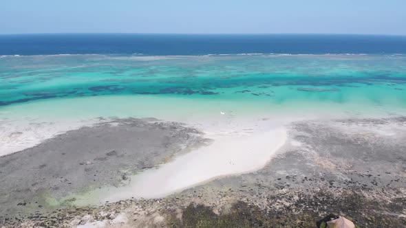 Paradise Tropical Shore and Barrier Reef in Ocean Sandbanks Zanzibar Aerial View alt
