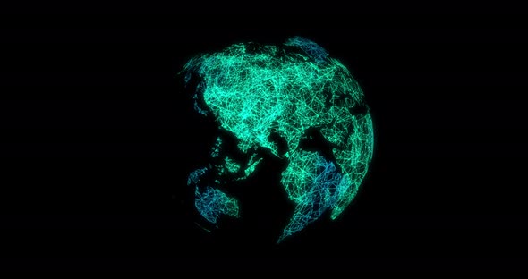 Network of connections forming a globe against black background alt