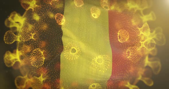 Belgium Flag With Coronavirus Microbe Centered 4K alt