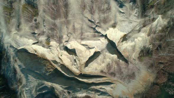 Abandoned Clay Quarry with Unusual Relief. Aerial Top View