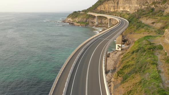 Aerial View of Vehicles on the Sea Cliff Bridge