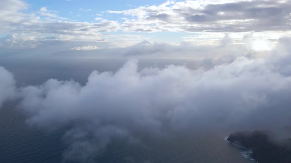Incredible View Through the Clouds of the Canary Volcanic Island Tenerife and Volcano Teide From La alt