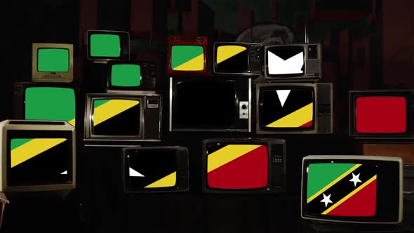 Flag of Saint Kitts and Nevis Displayed on Vintage TVs alt