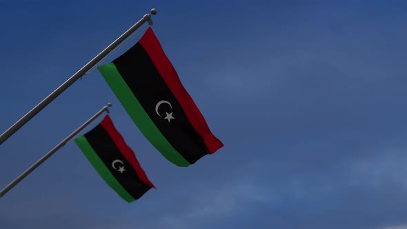 Libya Flags In The Blue Sky - 4K